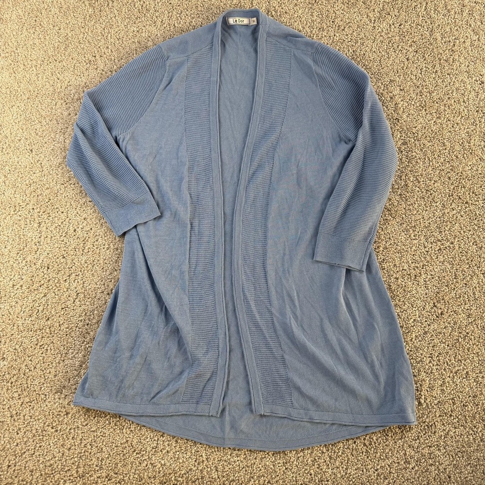 Le Dor Cardigan Sweater Womens Medium Blue V Neck Open Lightweight Tight-Knit